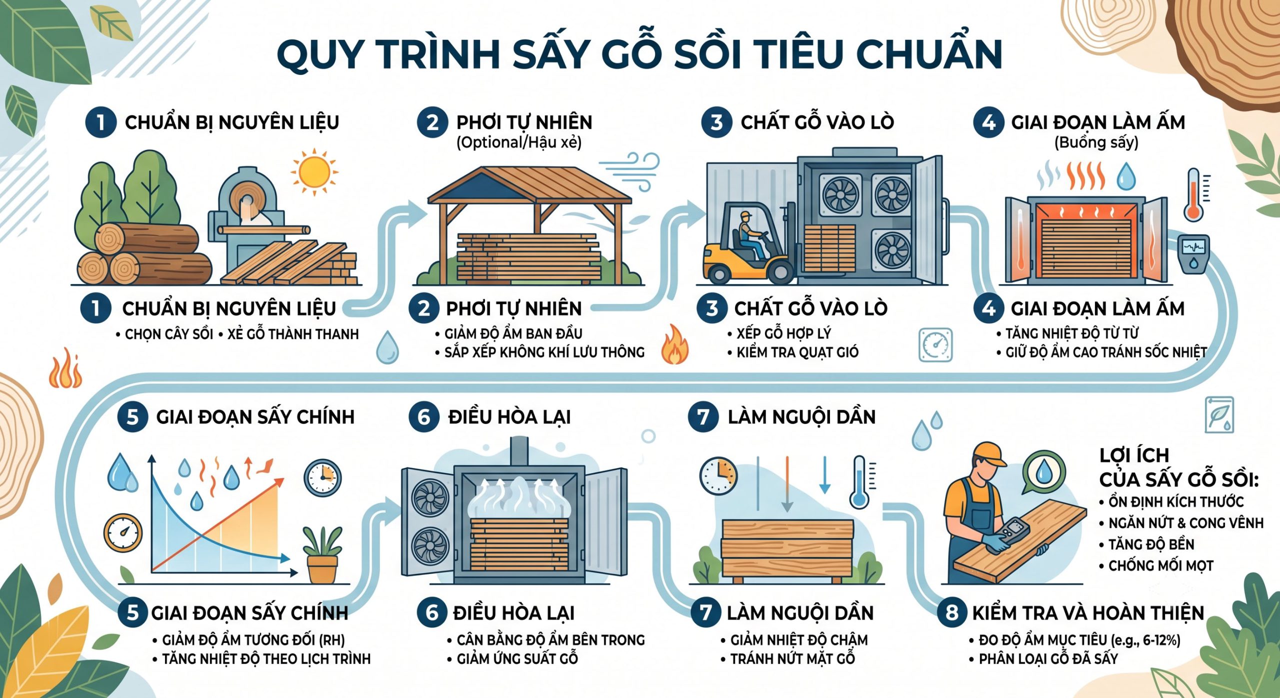 quy trình sấy gỗ sồi đạt tiêu chuẩn