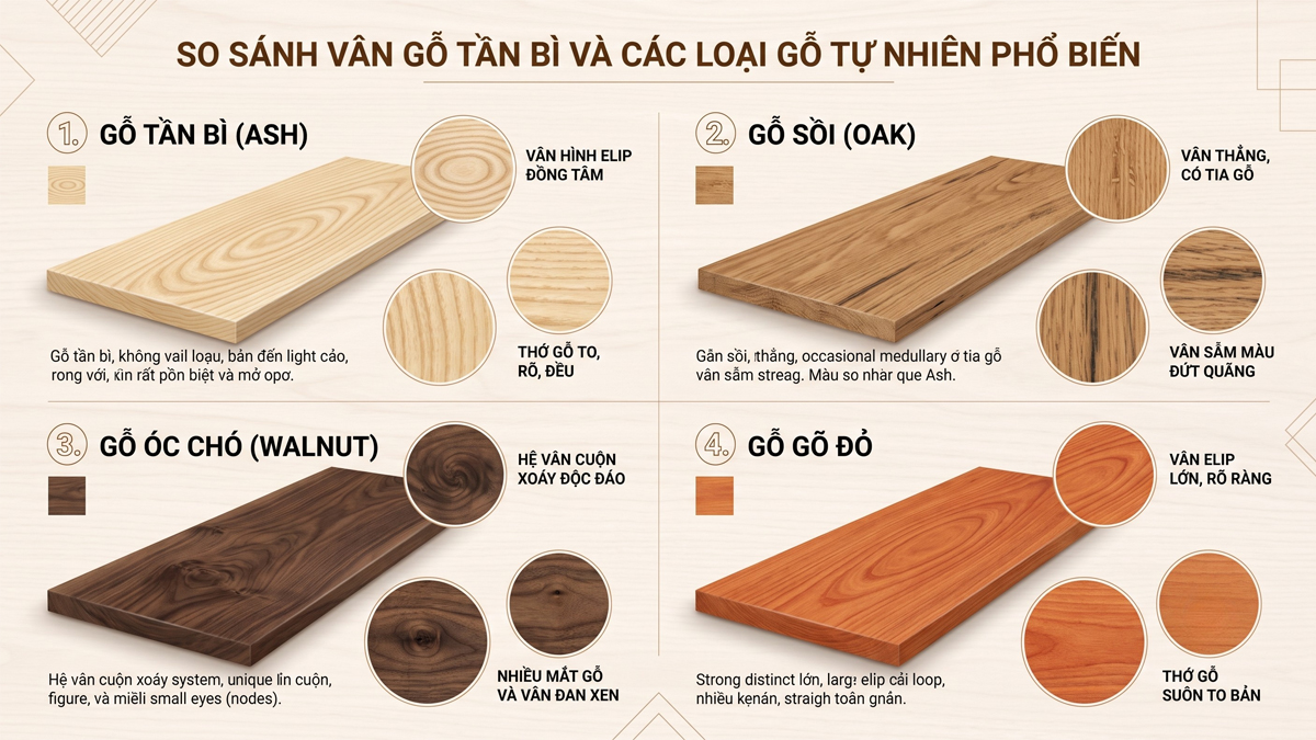 So sánh vân gỗ tần bì và các loại gỗ tự nhiên khác So sánh vân gỗ tần bì và các loại gỗ tự nhiên khác