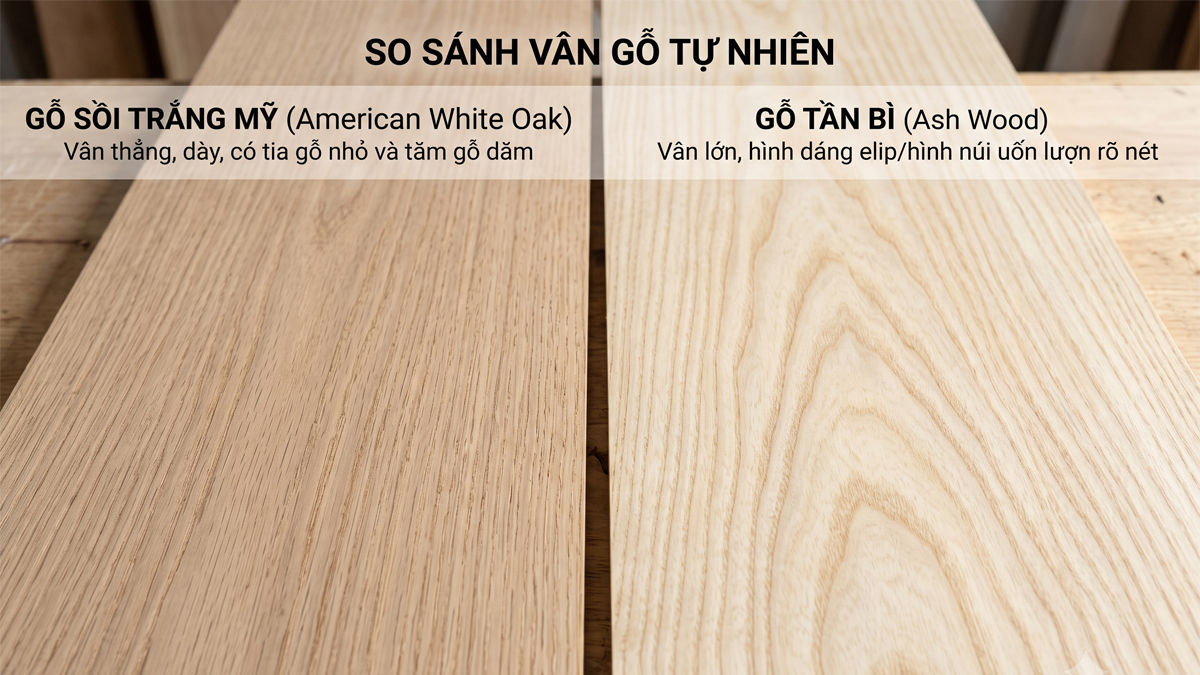 So sánh vân gỗ sồi trắng Mỹ và gỗ tần bì